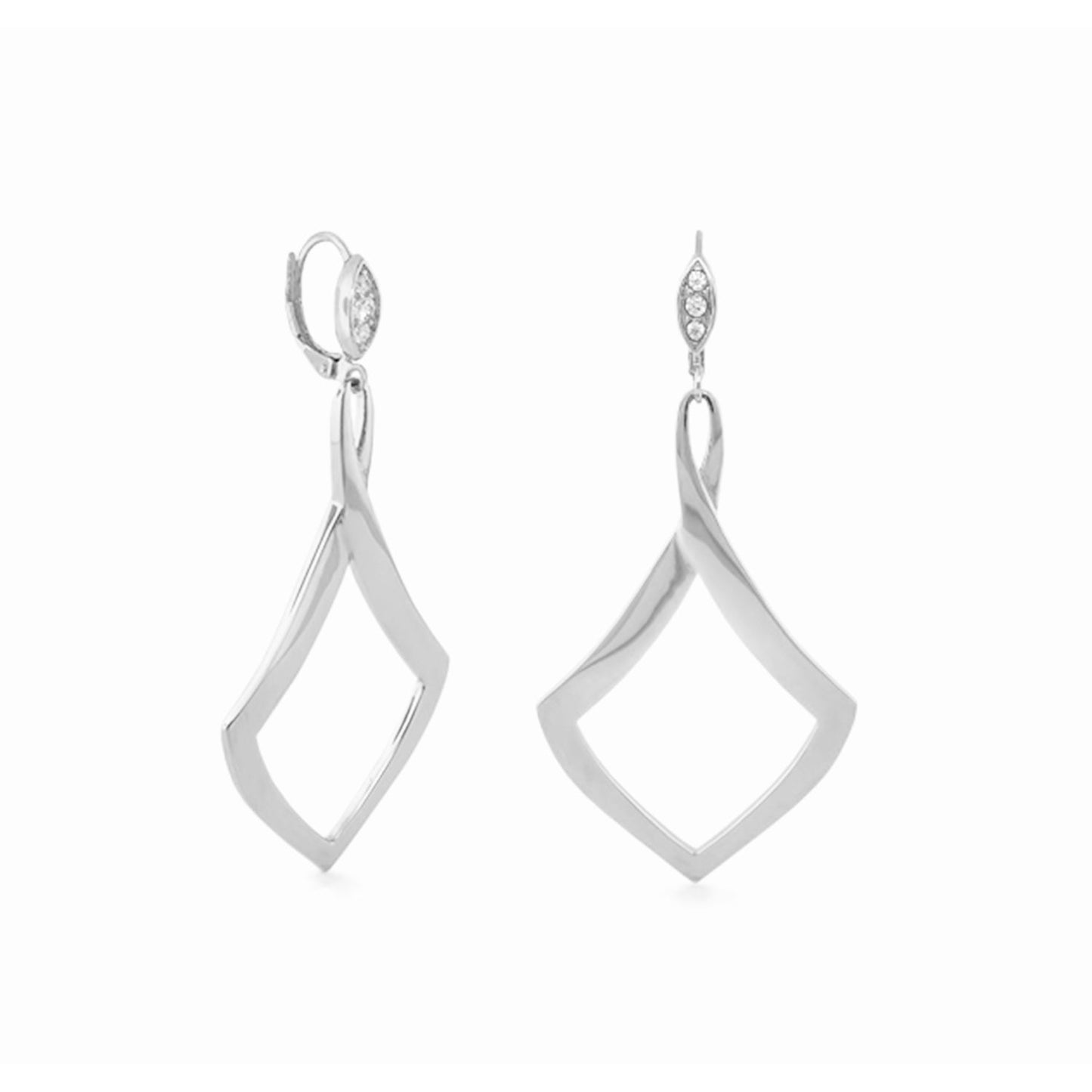 Lux Earrings by Lauren G Adams - silver-tone dangle earrings with open diamond frames and crystal-accented tops, pair on Tampa Home & Garden Store