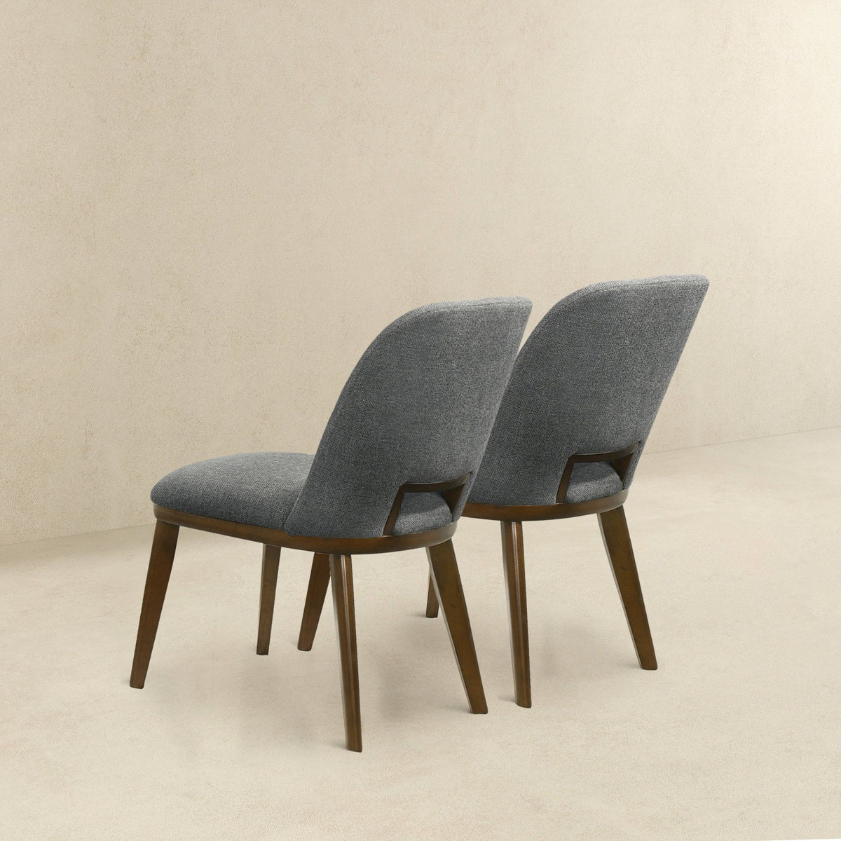 Modern dining chairs set of 2 with gray fabric upholstery and walnut bases on Tampa Home & Garden Store