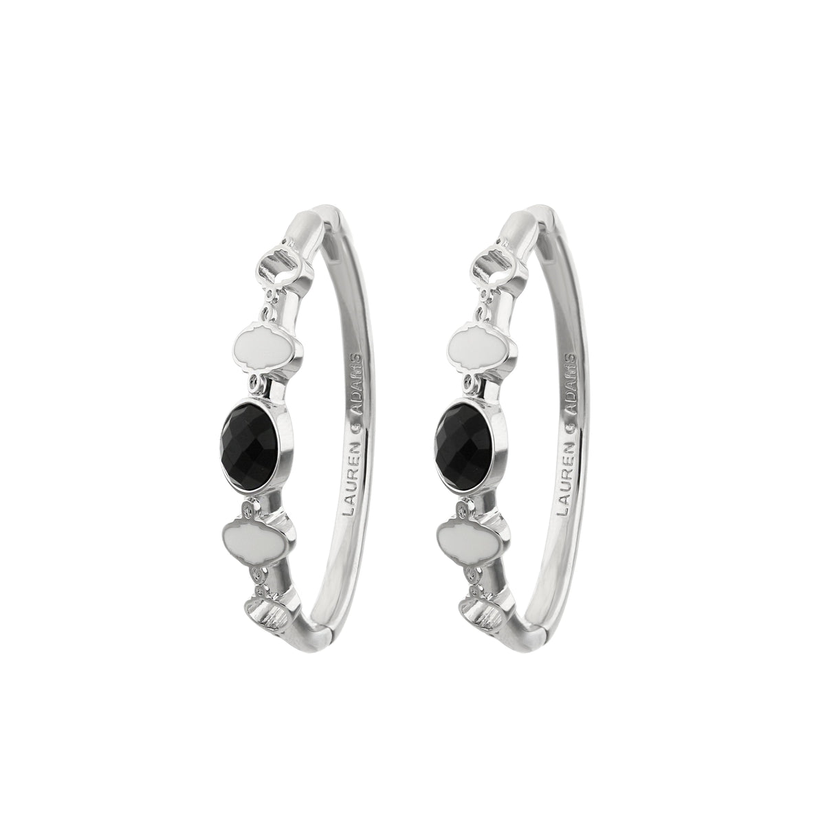 Dragon Lady Earrings enamel hoop with black faceted stones in silver by Lauren G Adams on Tampa Home & Garden Store