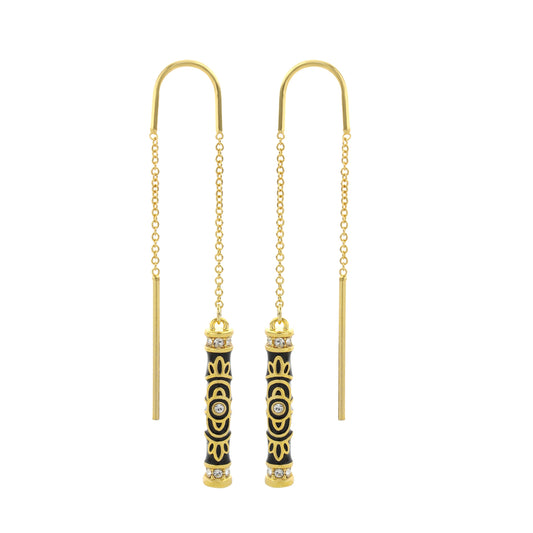Petit Gateau Earrings gold-tone drop with black enamel beads and crystals, 3 pairs on Tampa Home & Garden Store