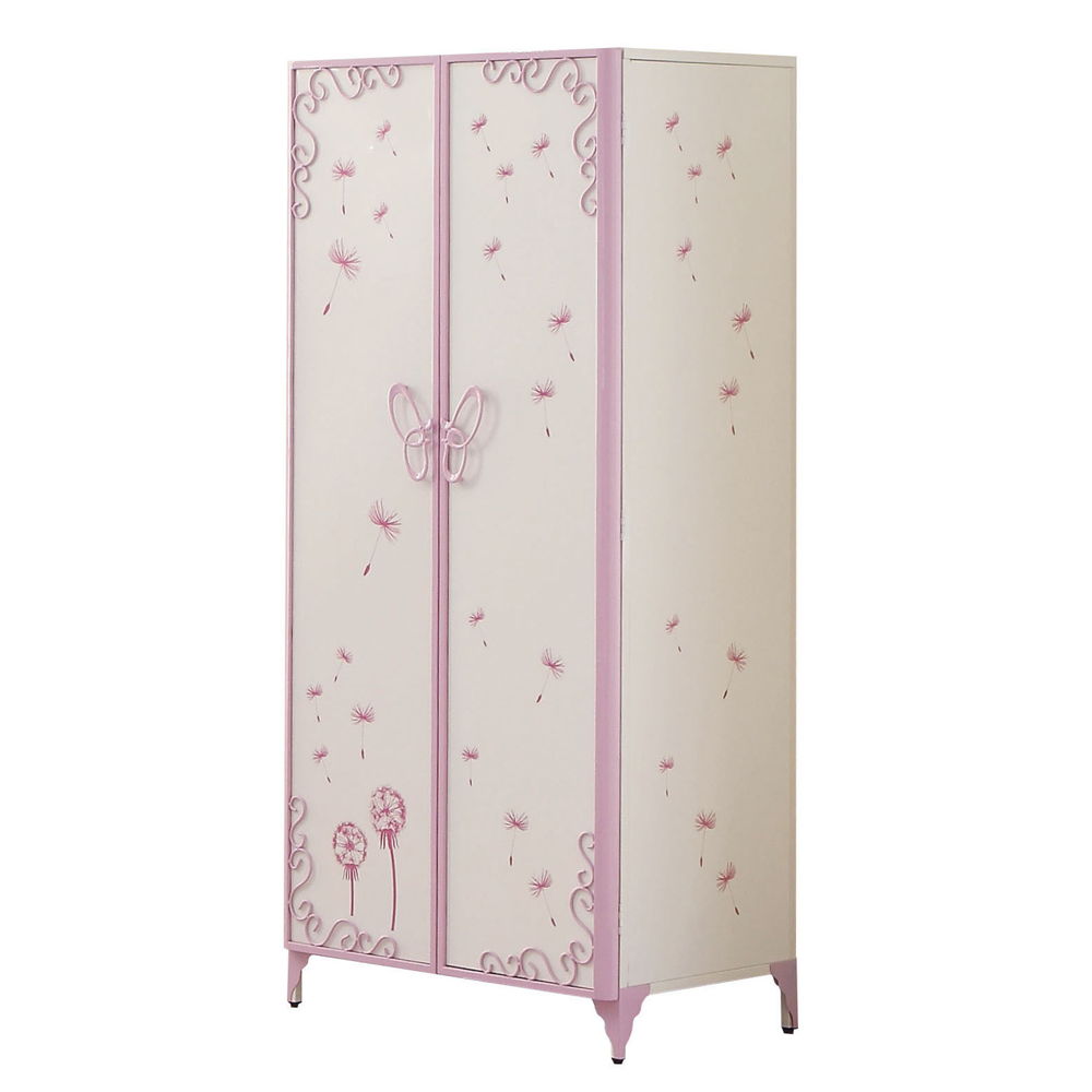 Priya II synthetic leather purple wardrobe, triple wardrobe with cream panels and pink trim on Tampa Home & Garden Store