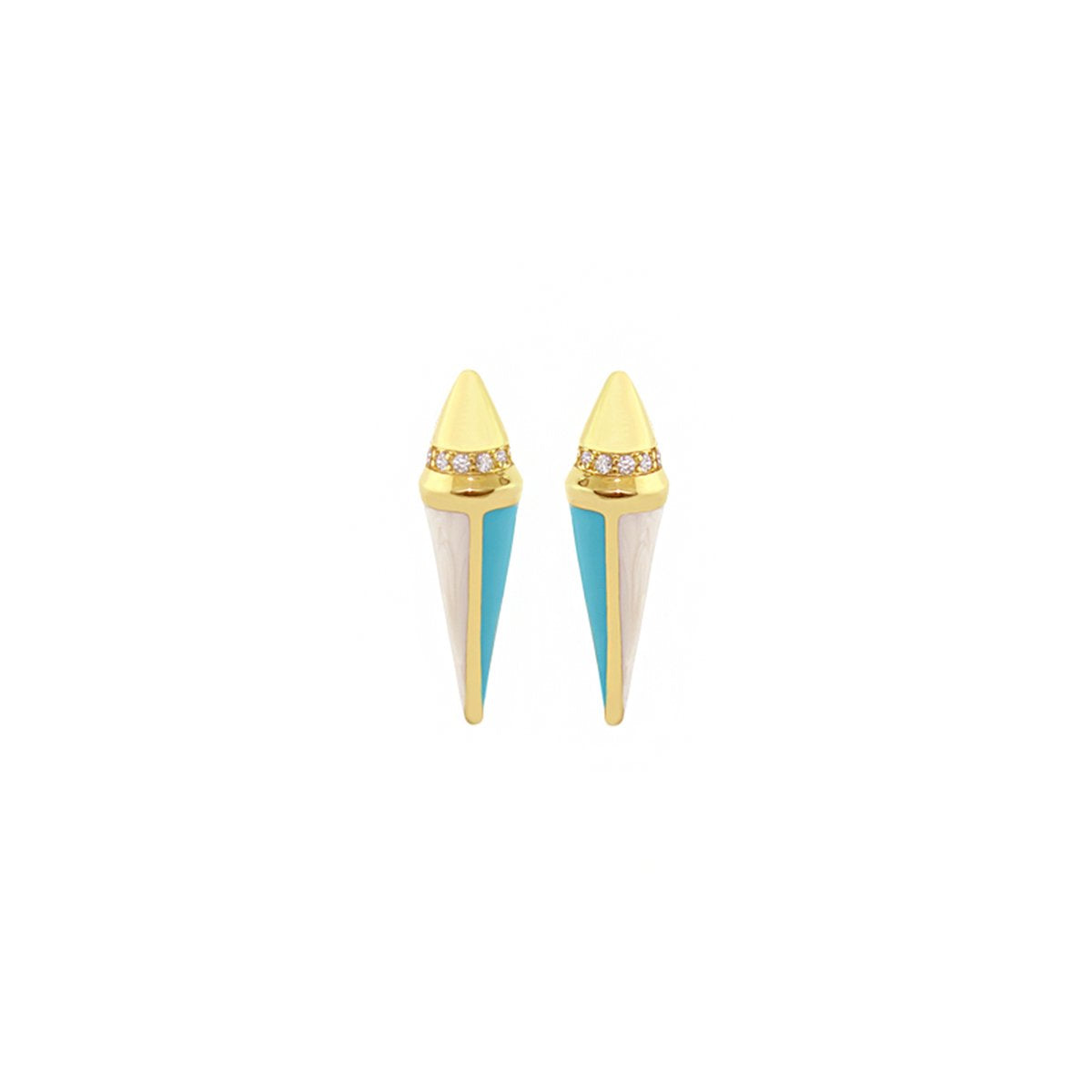 Material Girl Pave Earrings, gold-tone cone with turquoise enamel and cream inlay, pavé crystals, pair on Tampa Home & Garden Store