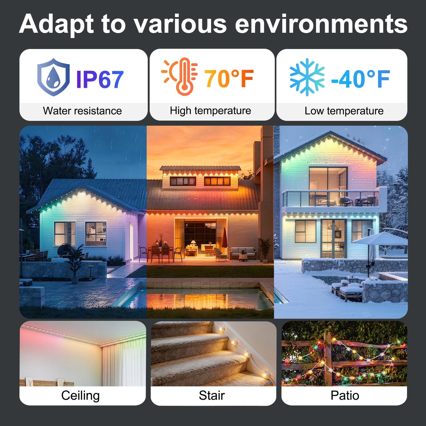50ft Outdoor RGB String Lights with App Control
