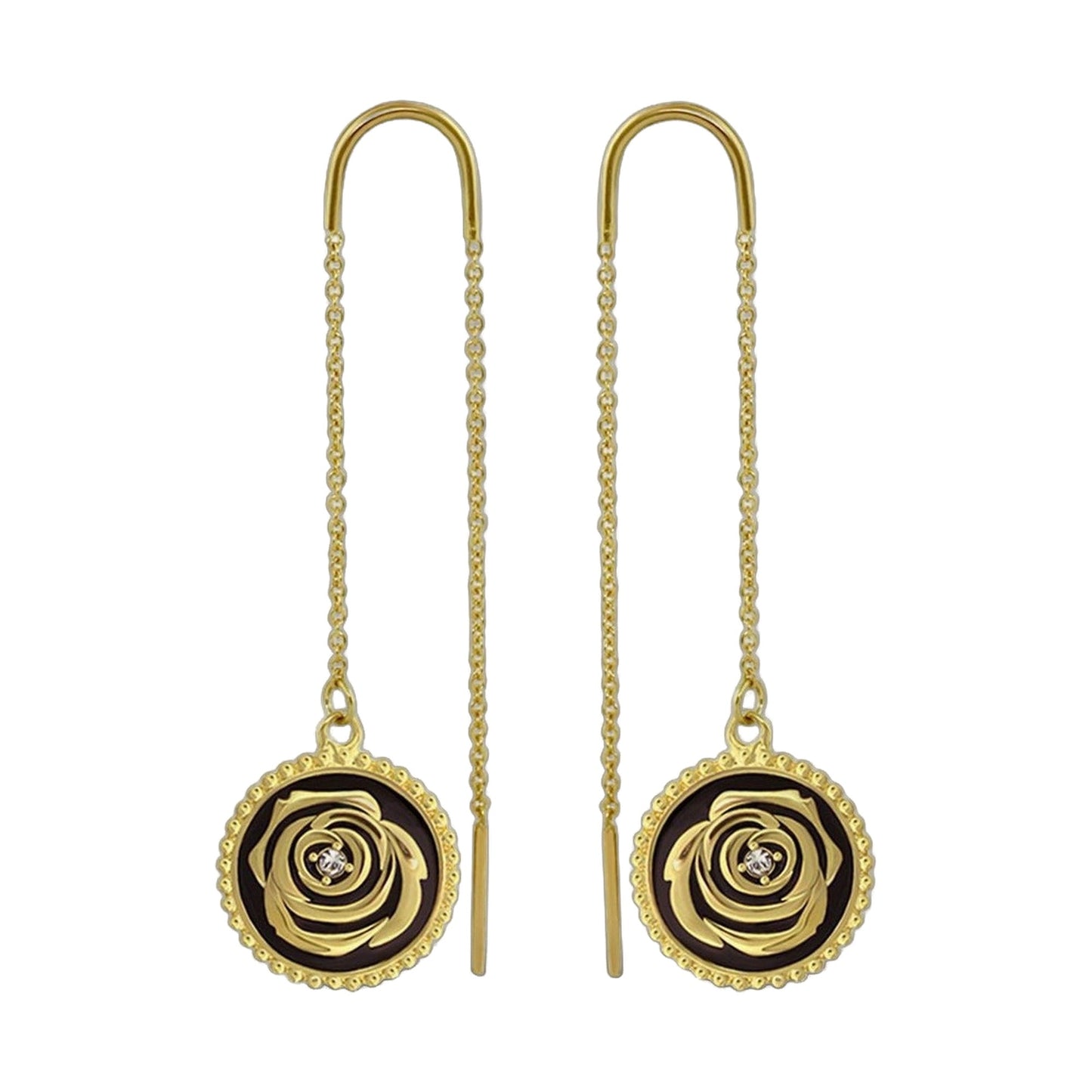 Rosie Passion Earrings — Black Rose Threader, gold-tone chain, Lauren G Adams on Tampa Home & Garden Store