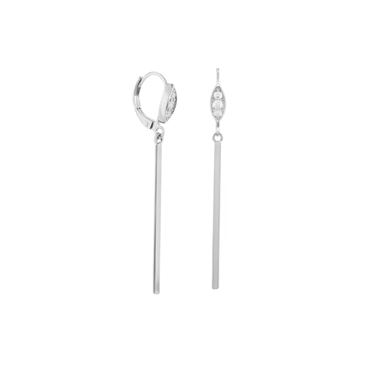 Lux Earring, Lauren G Adams; silver-tone drop earrings with slender bars and pavé top on Tampa Home & Garden Store
