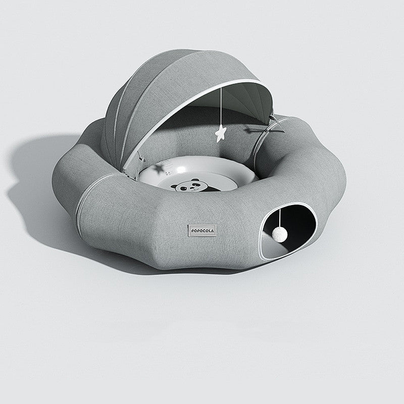 Round cat tunnel nest bed with partial cover and summer mat in gray fabric Sell My Stuff on Tampa Home & Garden Store