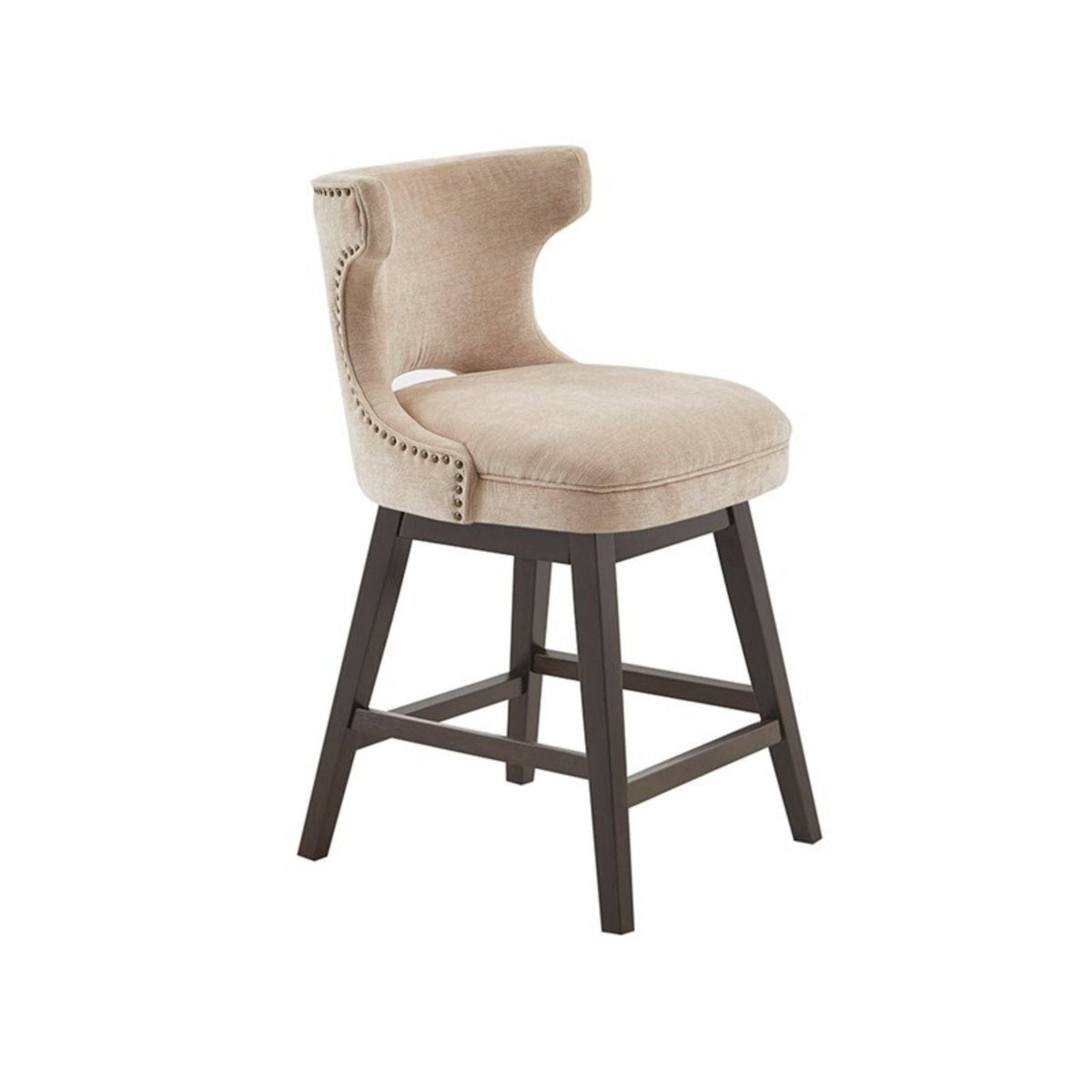 360 Degree Swivel Counter Stool beige fabric with nailhead trim HouseOfZazla on Tampa Home & Garden Store