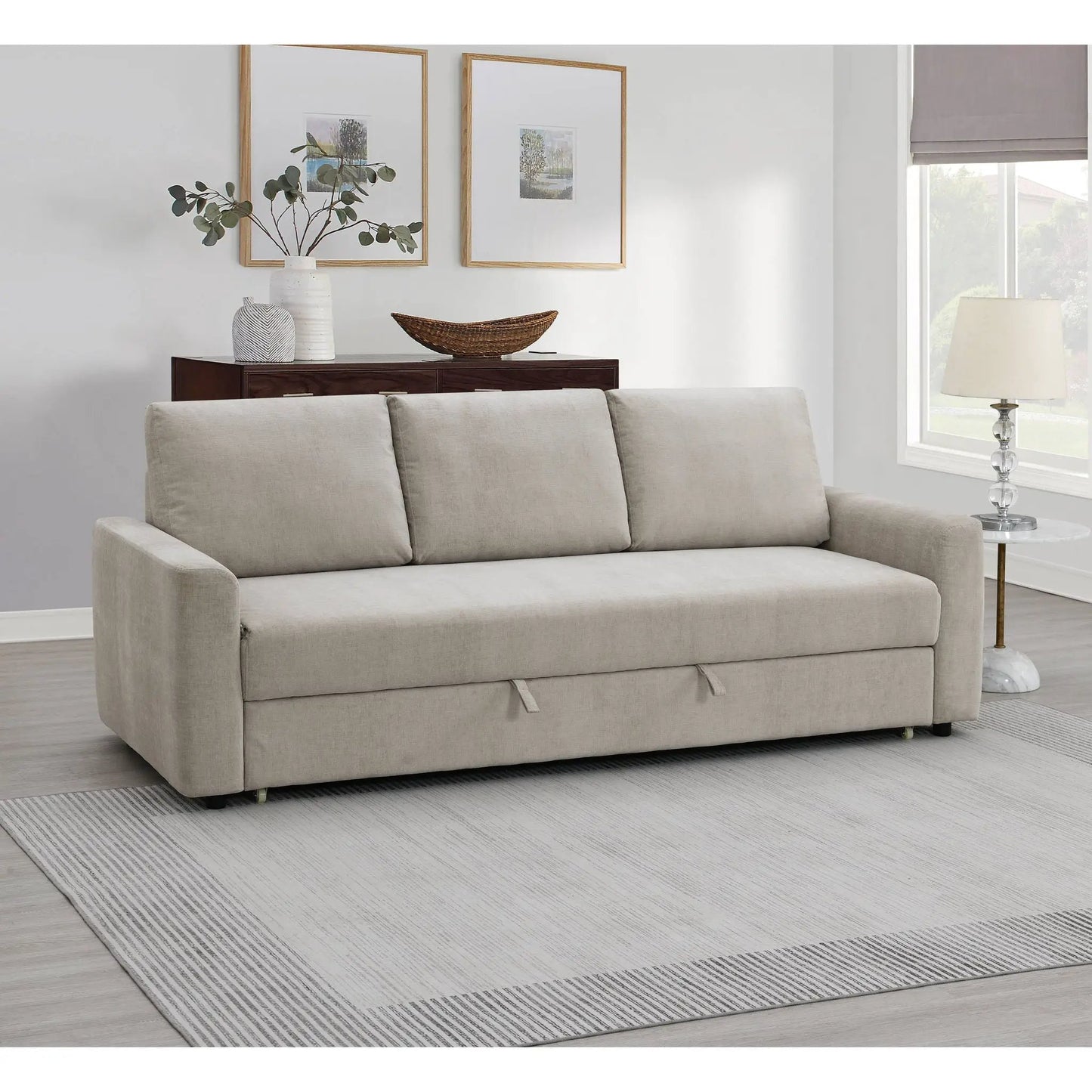 Leira linen pull-out sleeper sofa beige by Unique Piece Furniture on Tampa Home & Garden Store
