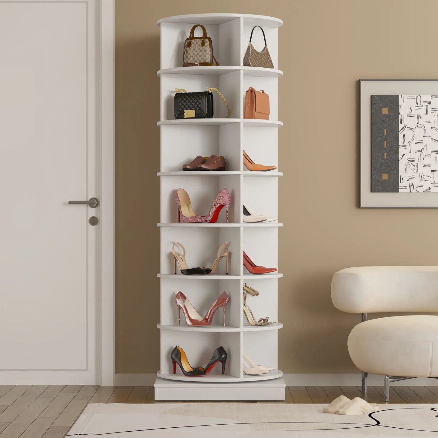 360 Rotating Shoe Cabinet 7 Layers Holds 28 Pairs