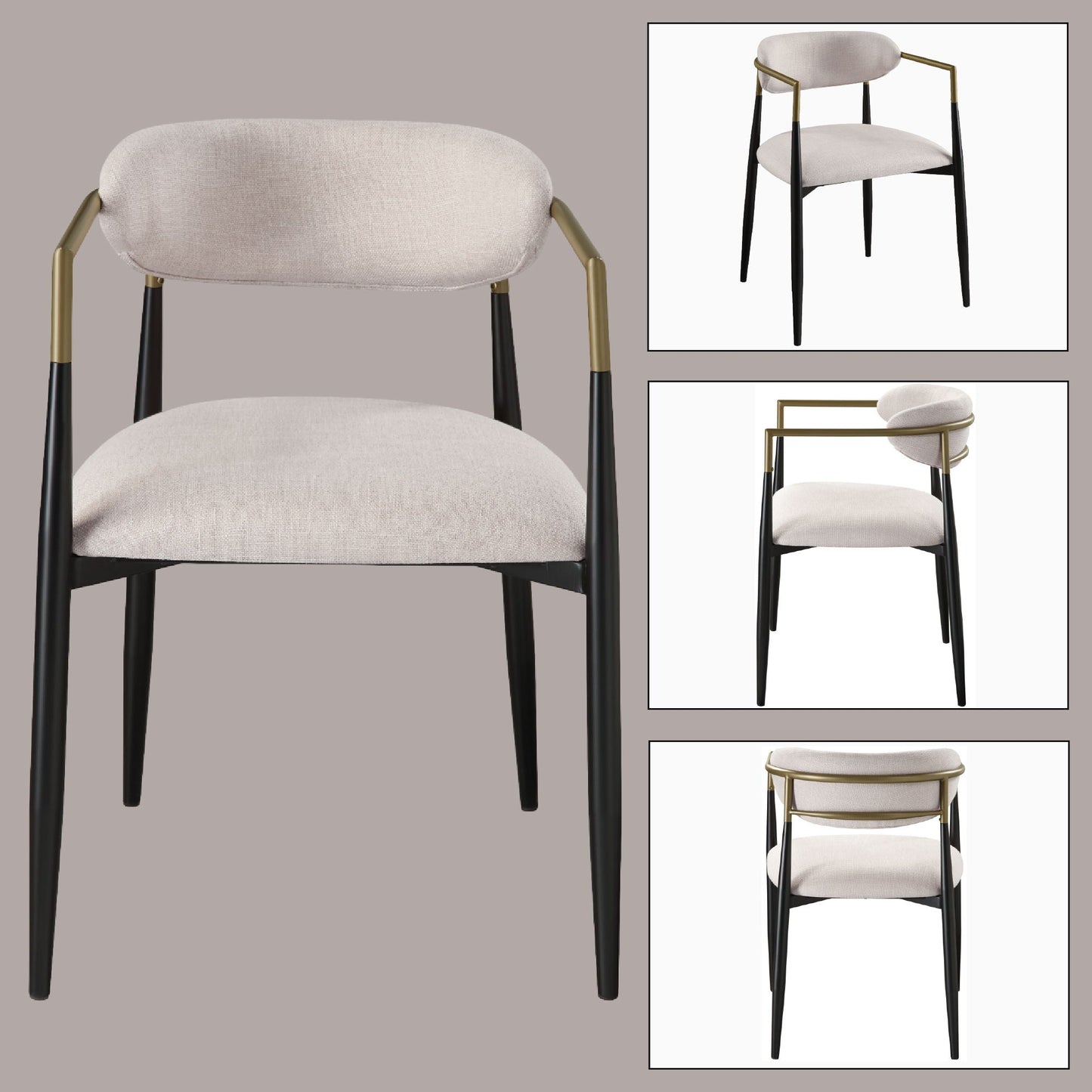 Jaramillo chair set of 2 beige fabric with brass arm frame and black tapered legs on Tampa Home & Garden Store
