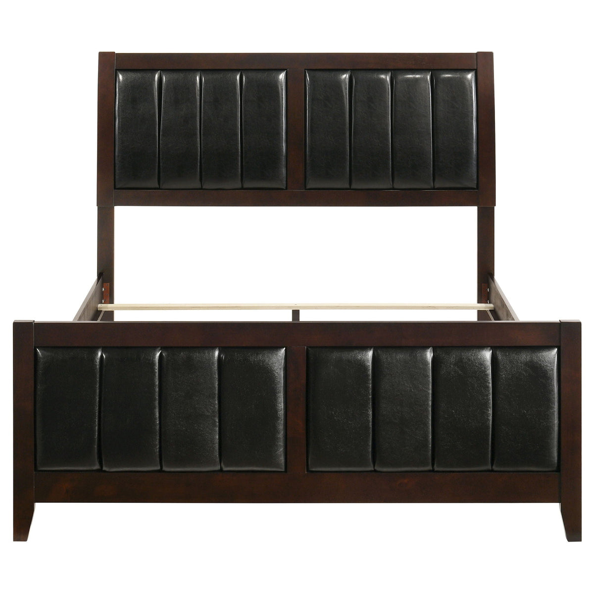Queen panel bed brown wood with black upholstered headboard and footboard by HouseOfZazla on Tampa Home & Garden Store