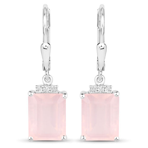 Earrings: pair of 6.23ct rose quartz and white topaz, .925 silver, lever-back hooks on Tampa Home & Garden Store