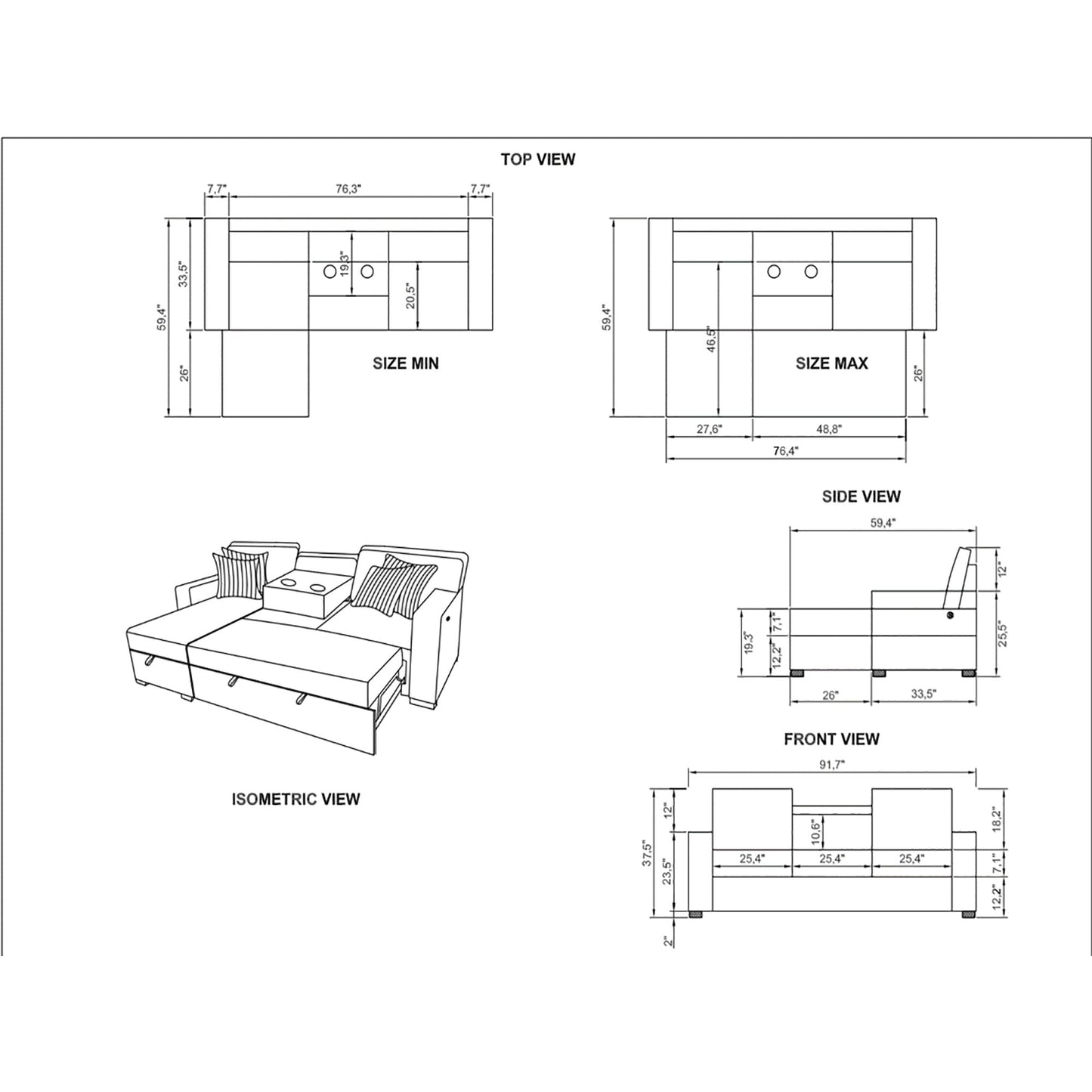 Reversible Pull Out Bed and a Gray Couch