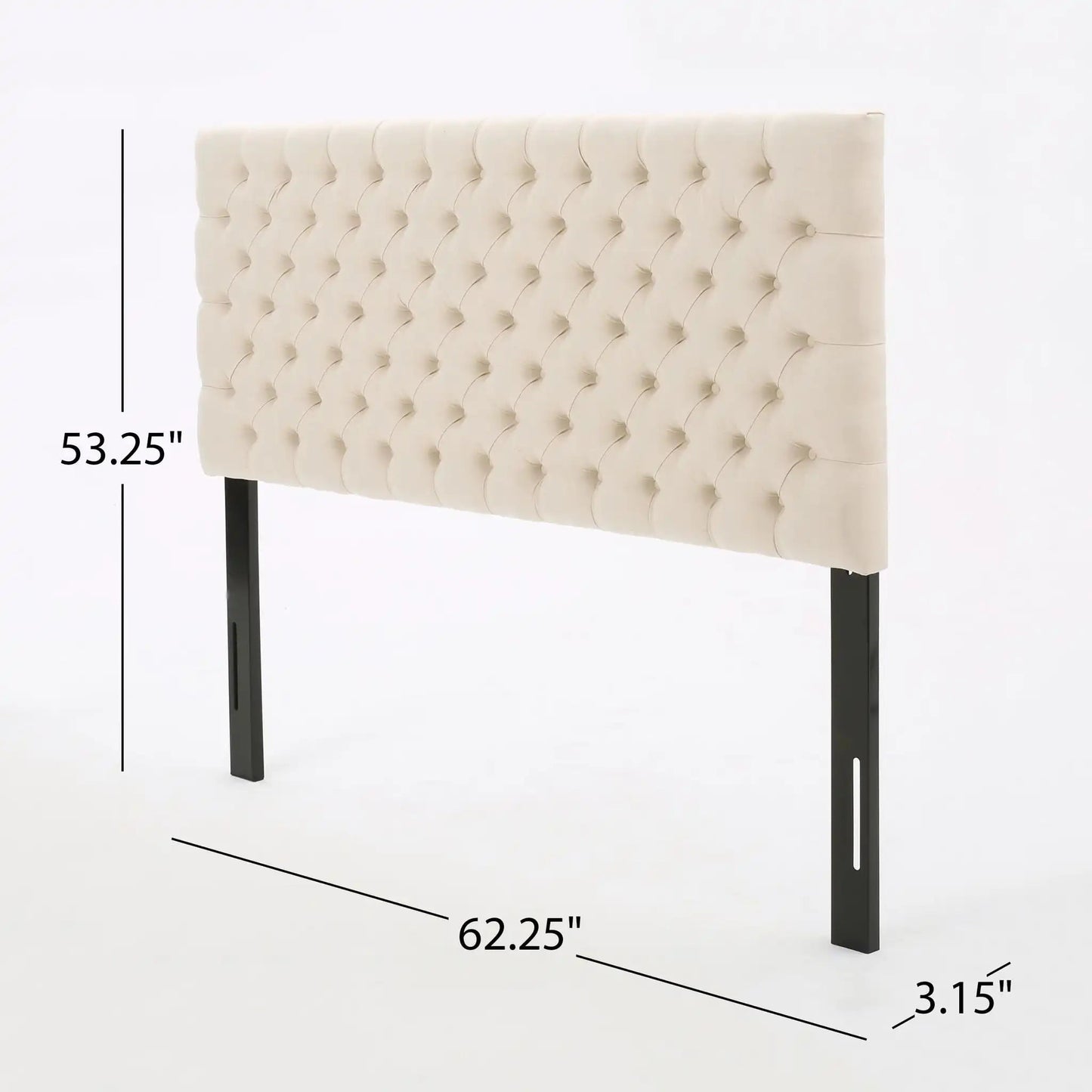 Annecy Contemporary Upholstered Headboard in cream tufted fabric with black legs on Tampa Home & Garden Store