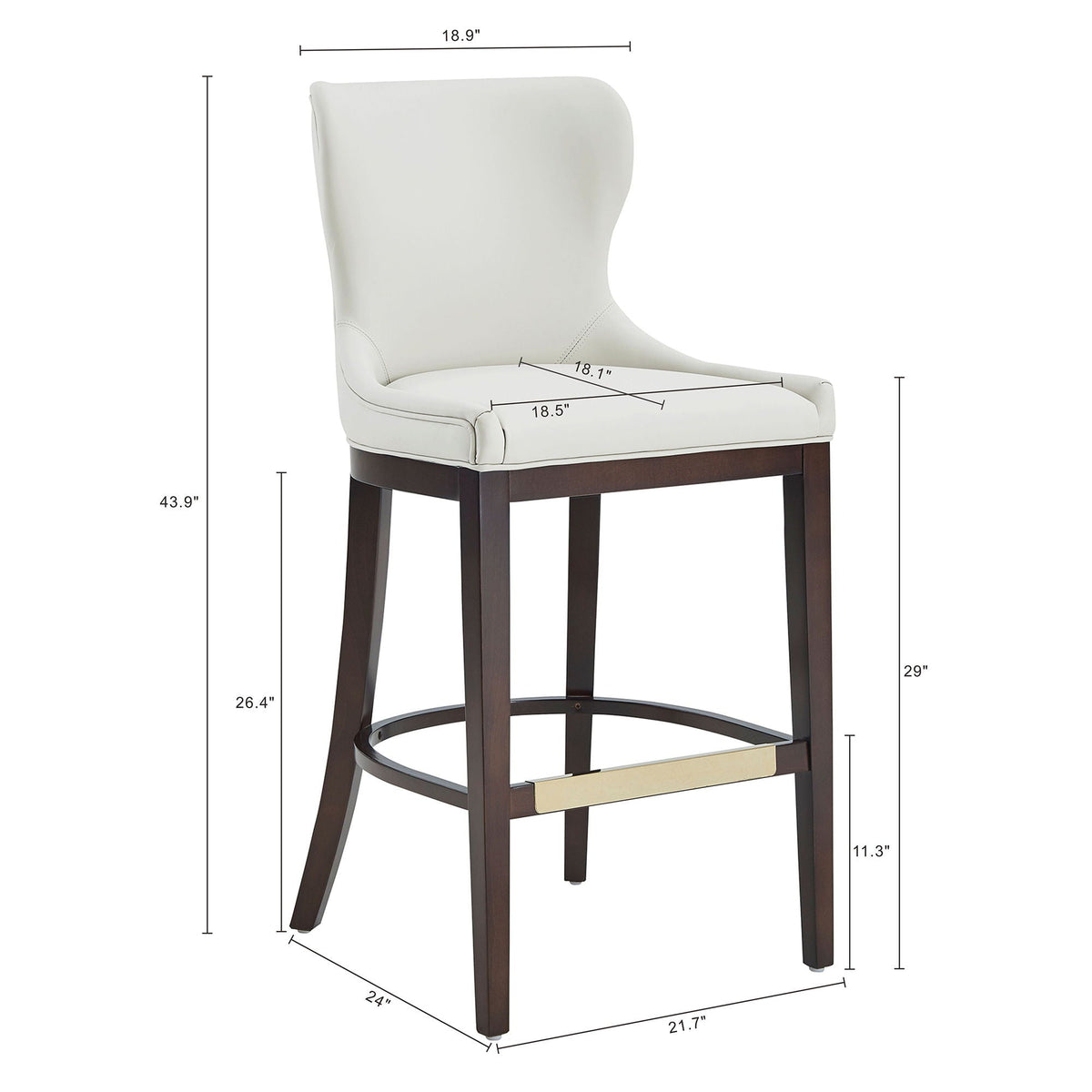 Bar Height Barstool with Backrest by HouseOfZazla, white upholstery and dark wood legs on Tampa Home & Garden Store