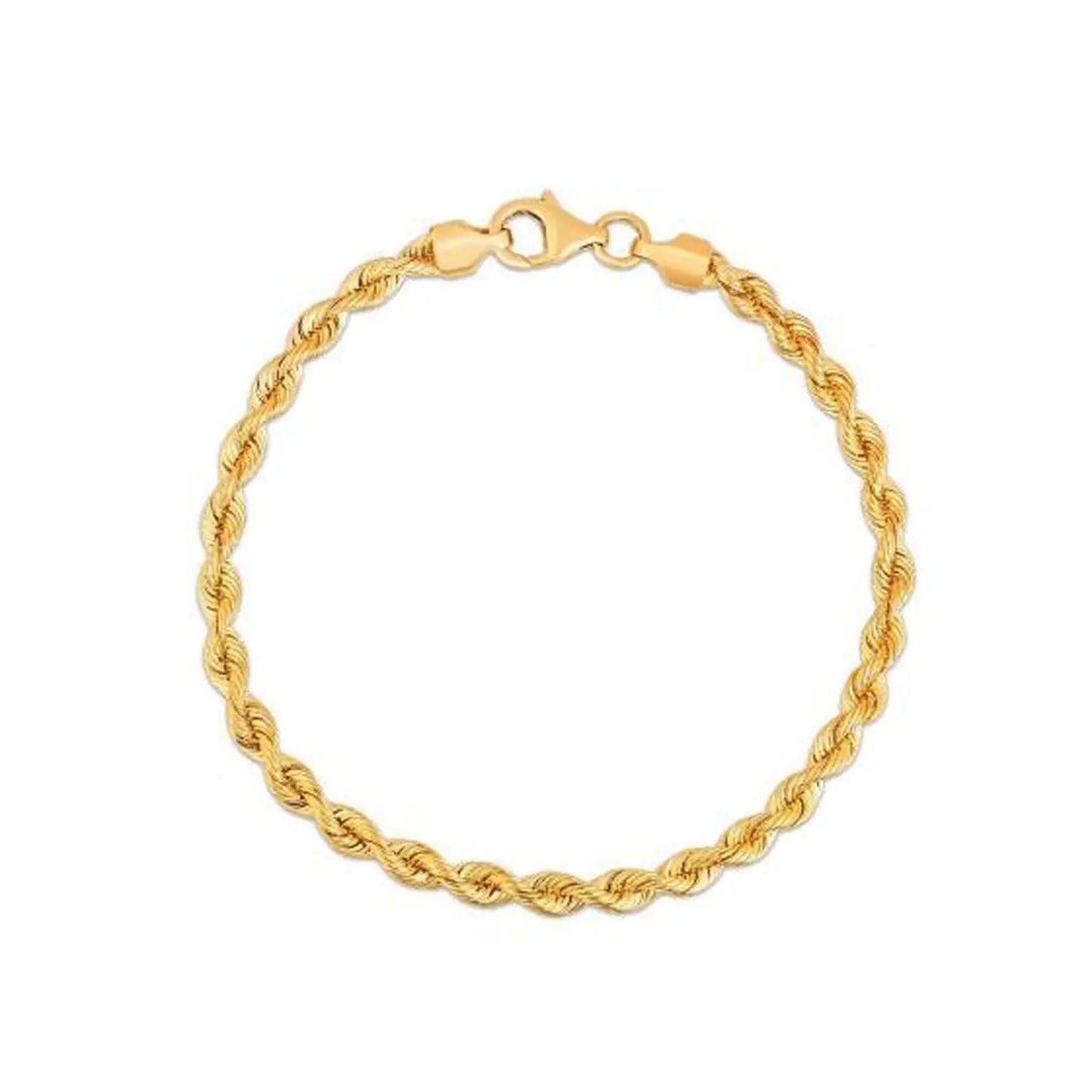 Silk rope chain bracelet, yellow gold, 3.7mm width, twisted design on Tampa Home & Garden Store