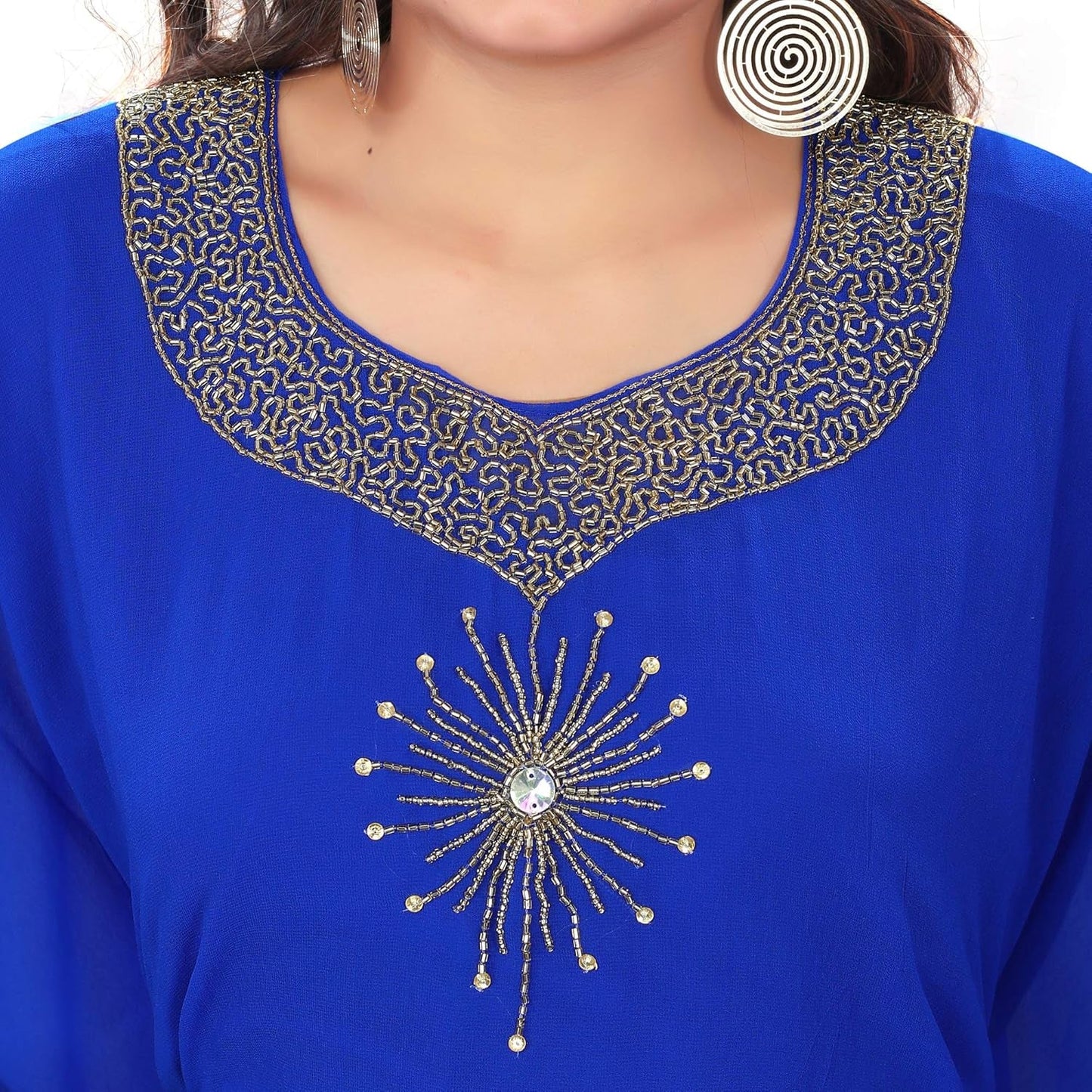 Elegant Hand-Embroidered Rhinestone & Beaded Kaftan – One Size Fits All