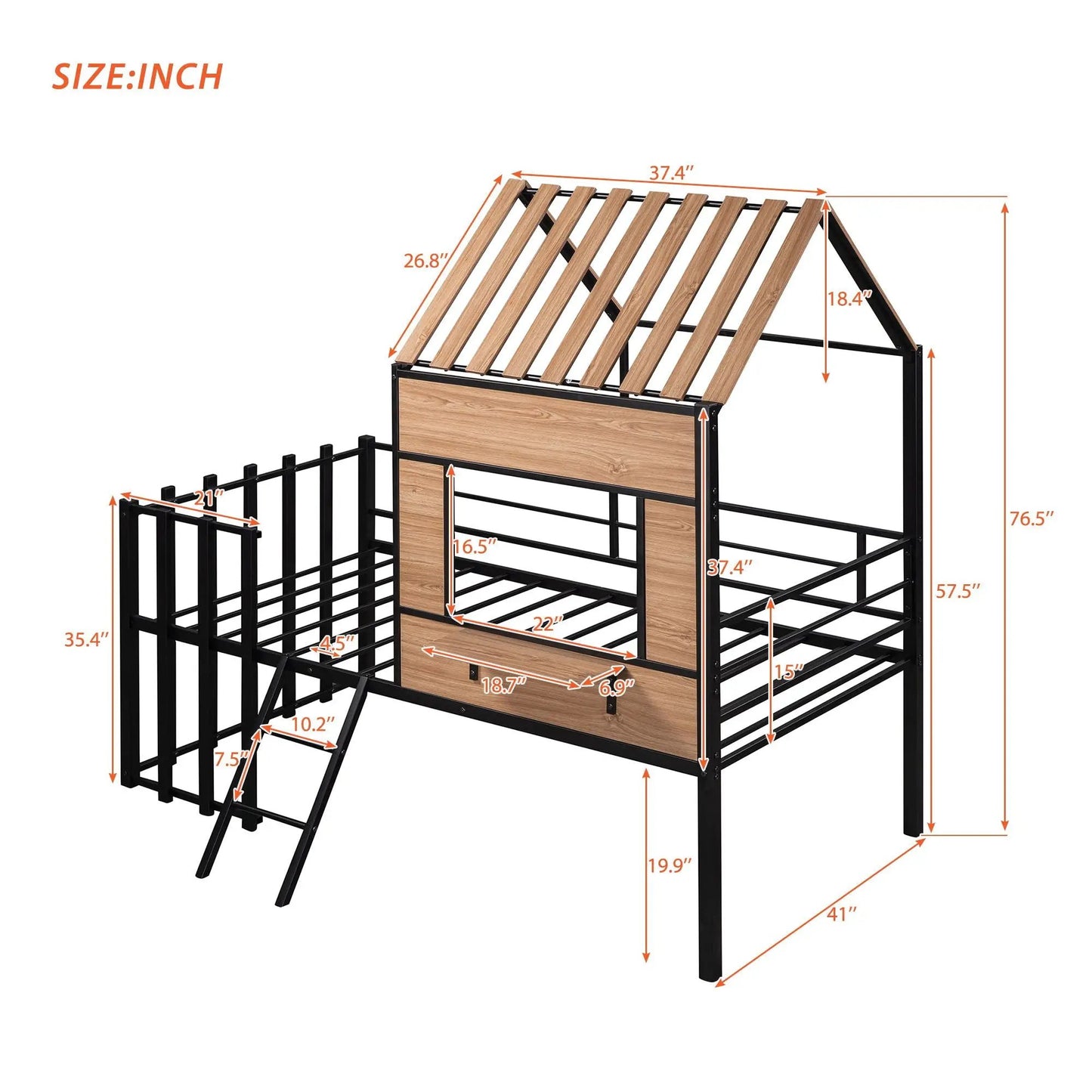 Loft Bed With Roof and Window Guardrail Ladder