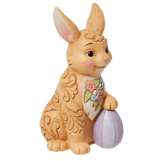 Mini Easter Bunny Floral Figurine with Egg, bunny with floral carvings and pastel purple egg on Tampa Home & Garden Store