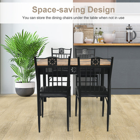 Juego de comedor de 5 piezas de madera y metal, mesa y 4 sillas con cojines-Negro