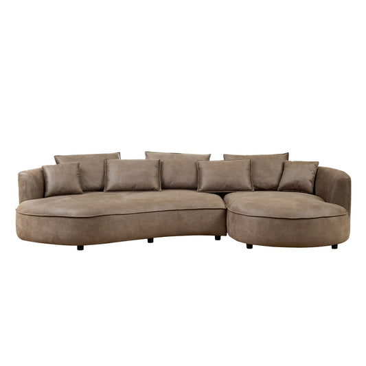 128.74 Inch Modern Sectional Curved Sofa Couch taupe microfiber by HouseOfZazla with cushions on Tampa Home & Garden Store