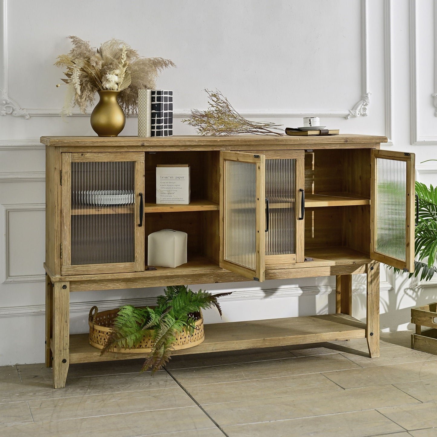 Natural Wood Kitchen Sideboard for Storage