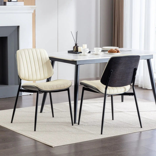 Dining chairs set of 2 with walnut bentwood back and upholstered seats, black metal legs on Tampa Home & Garden Store