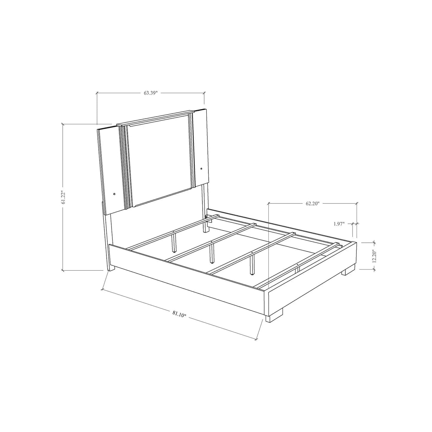 Moon panel bed frame blueprint with LED accents and dimensions on Tampa Home & Garden Store