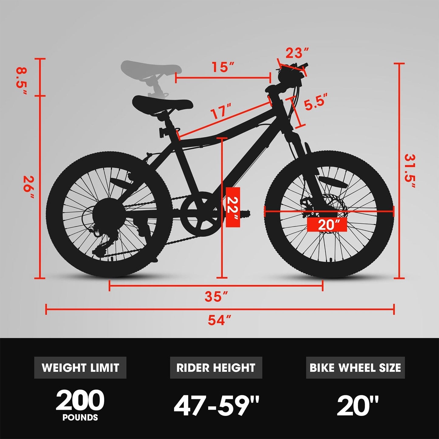 GemGear 20-inch kids mountain bike with front suspension, 7-speed, black frame on Tampa Home & Garden Store