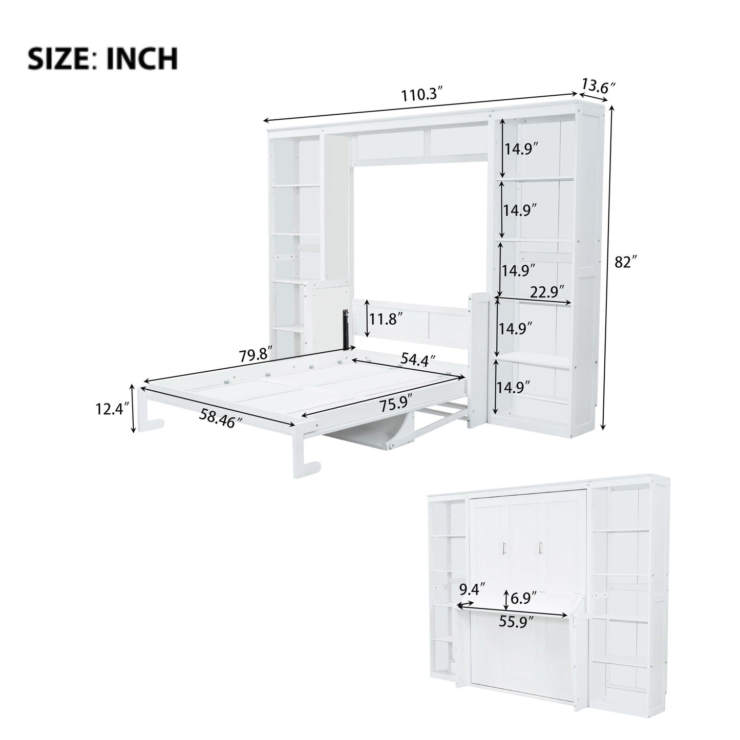 Compact Murphy Bed With Desk and Bookshelf