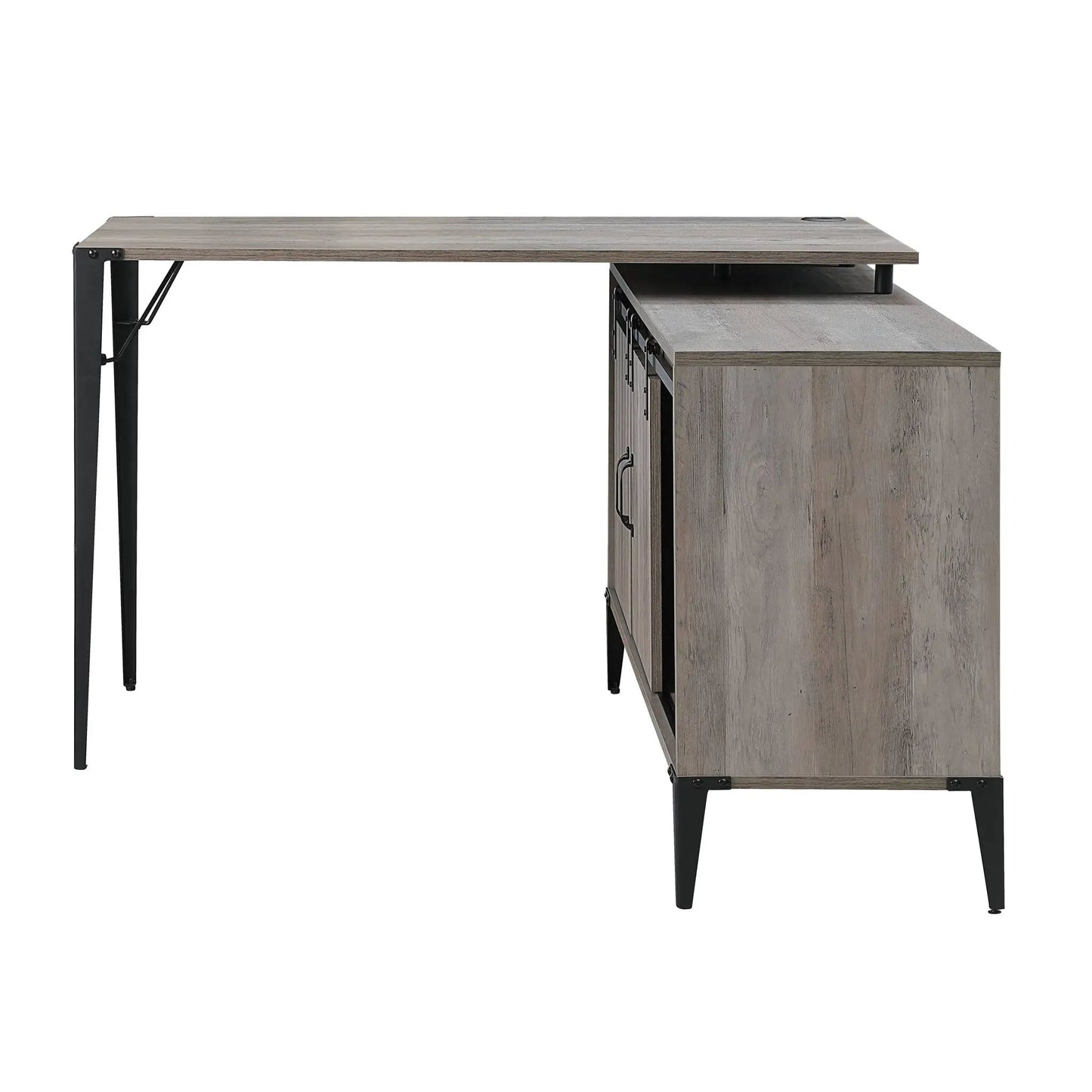 Zakwani wood writing desk, corner layout with black metal legs on Tampa Home & Garden Store