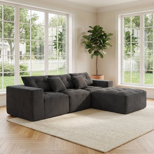 101 L-shaped modular compression sofa sectional in dark gray corduroy fabric by HouseOfZazla on Tampa Home & Garden Store