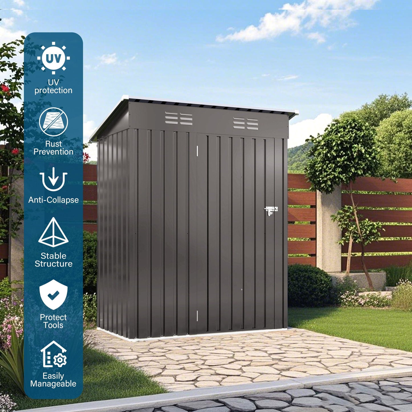 5 X 3 Ft Metal Shed with a Gray Pitched Roof
