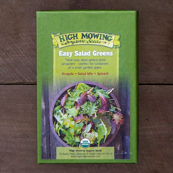 Seed bundles Easy Salad Greens by Seedtime Store in High Mowing Seeds box with greens on Tampa Home & Garden Store
