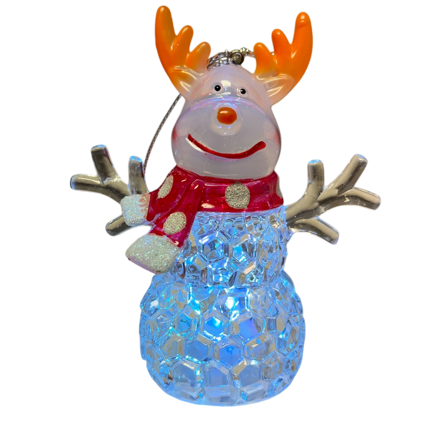 Three and Three Quarter LED Reindeer Ornament with orange antlers and blue crystal body on Tampa Home & Garden Store