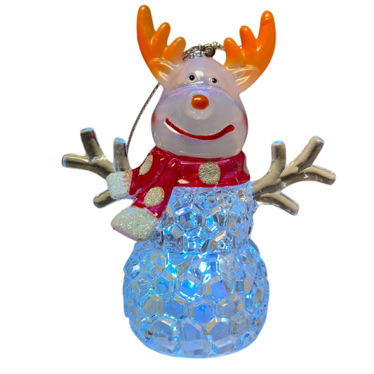 Three and Three Quarter LED Reindeer Ornament with orange antlers and blue crystal body on Tampa Home & Garden Store