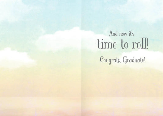 Graduation card You Rock with pastel sky gradient and clouds time to roll Congrats Graduate on Tampa Home & Garden Store