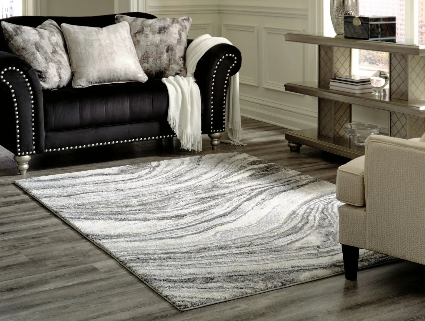 Wysdale rug grey-white swirl accent rug by Unique Piece Furniture on Tampa Home & Garden Store