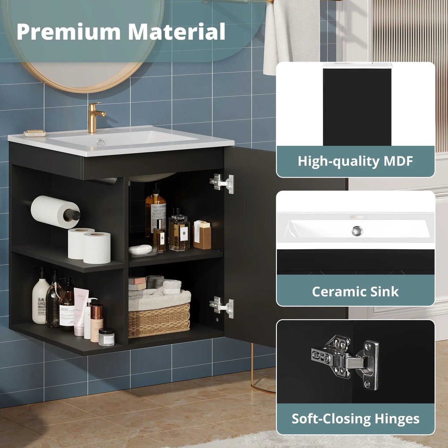 Modern Wall Mount Bath Cabinet With Side Shelf