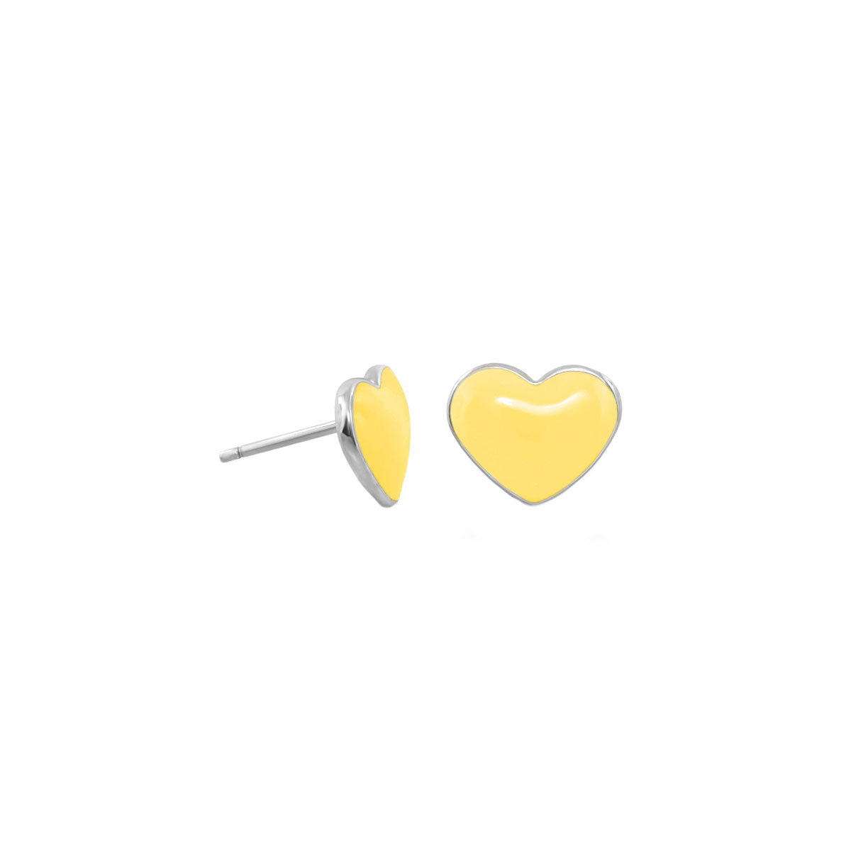 Enamel Heart Stud Earrings pair yellow enamel heart in silver-tone setting Lauren G Adams on Tampa Home & Garden Store