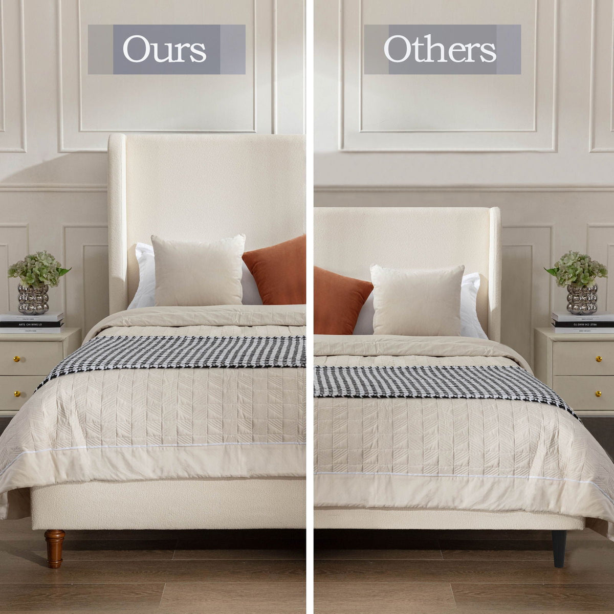 Harper Tall Headboard Upholstered Bed beige fabric by HouseOfZazla upholstered bed on Tampa Home & Garden Store