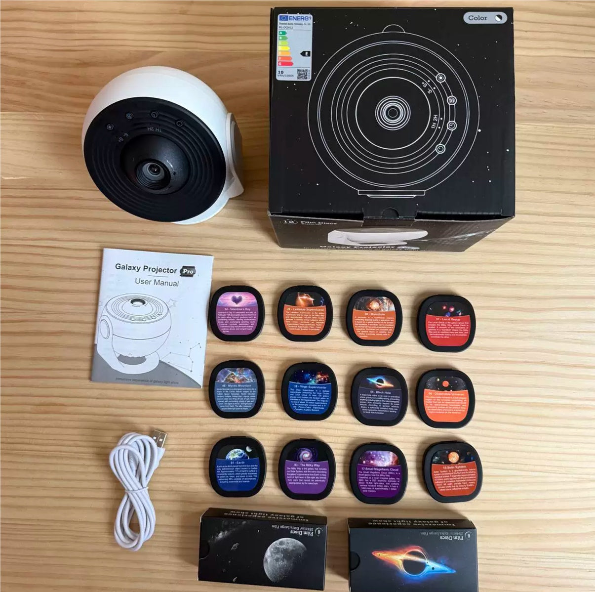 Night Light Galaxy Projector My Store, white compact projector with 12 discs and USB on Tampa Home & Garden Store