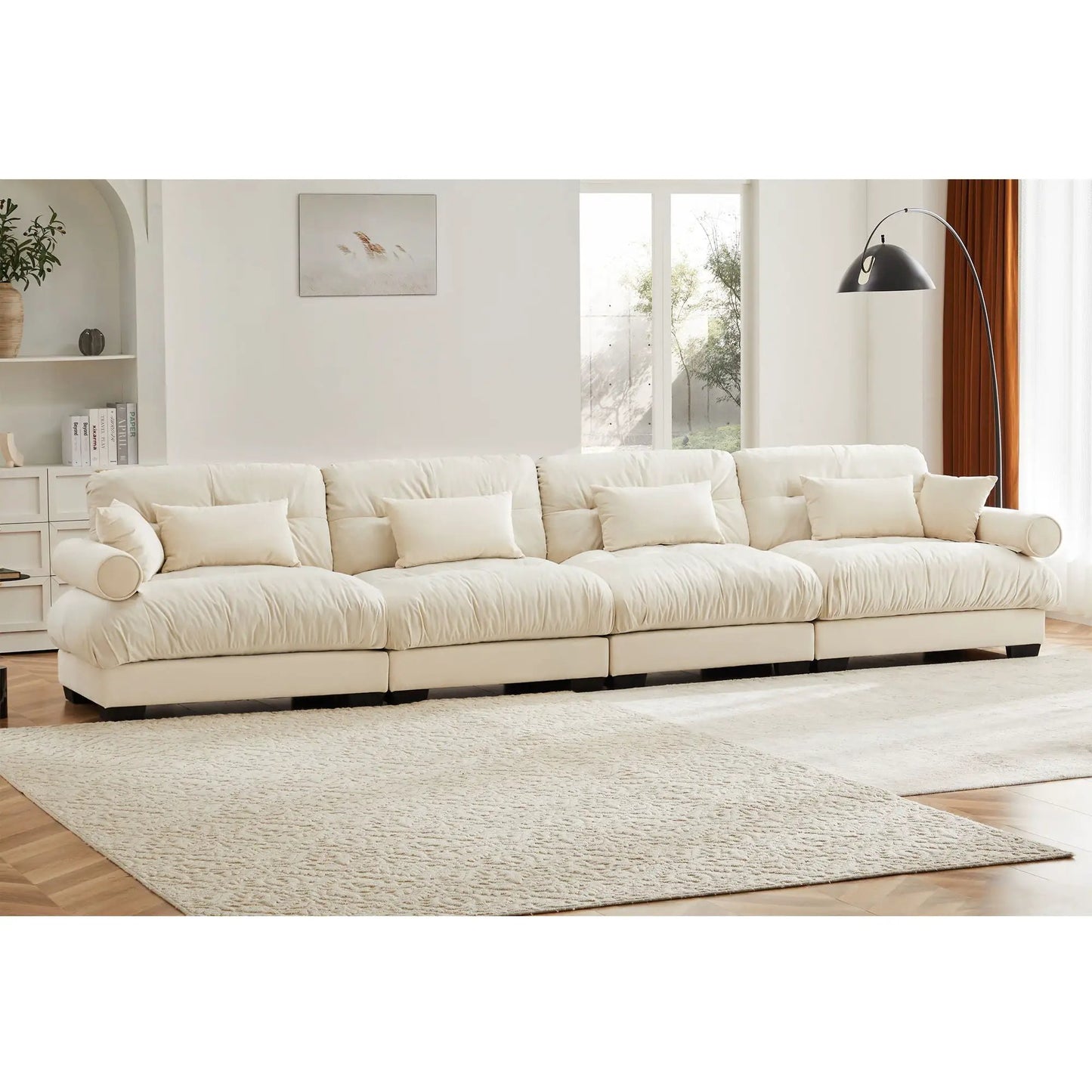 Super Comfort Oversized Modular Sectional Sofa, cream fabric, stationary L-shaped couch on Tampa Home & Garden Store