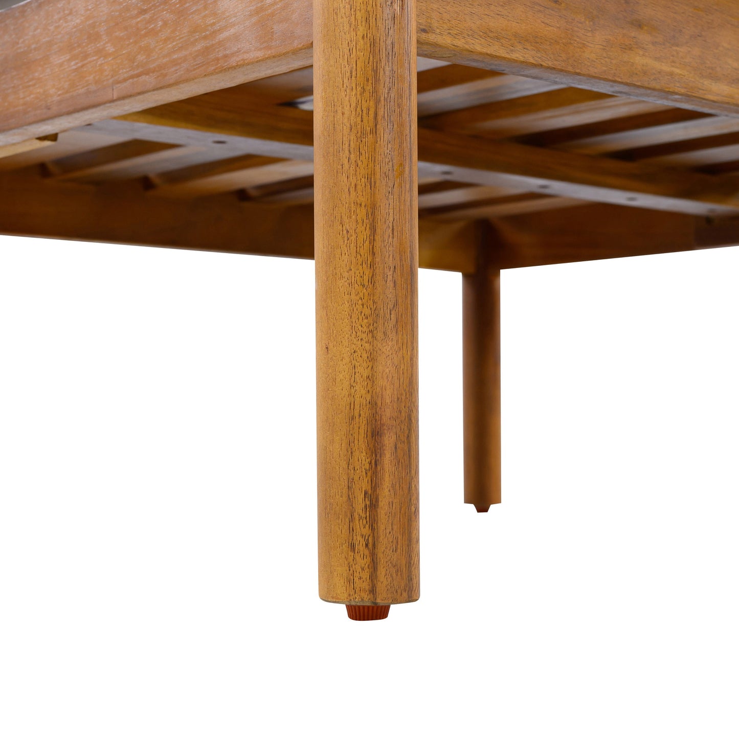 Outdoor acacia wood club chair leg with teak finish and visible joinery on Tampa Home & Garden Store