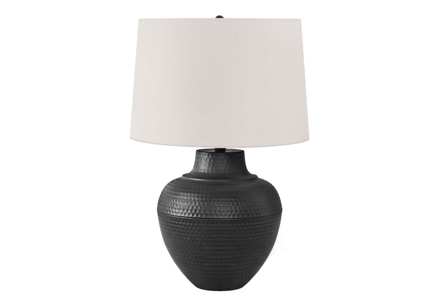 Table lamp by HouseOfZazla, black hammered ceramic base with beige fabric shade on Tampa Home & Garden Store