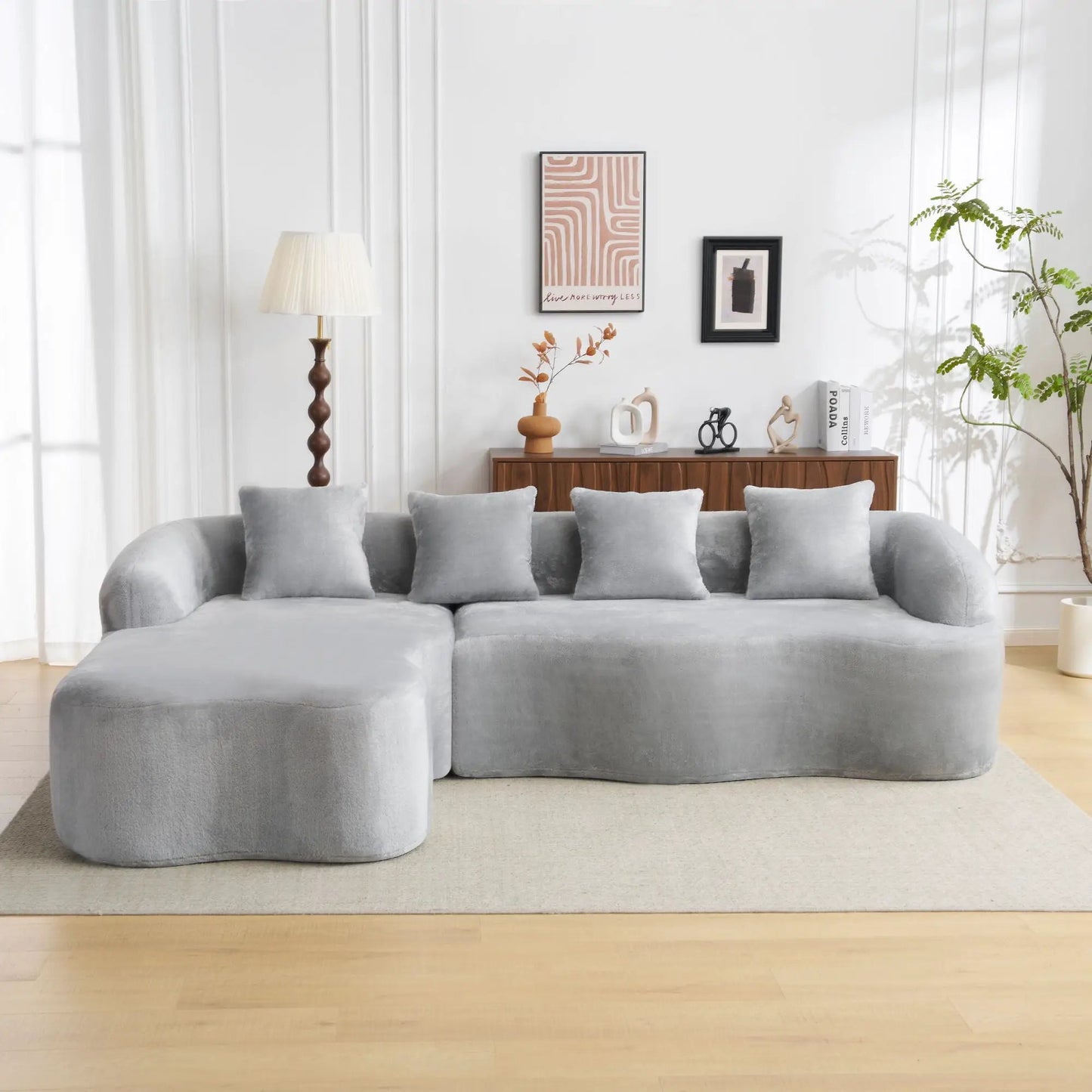 Modular L-shaped sectional sofa with curved chaise in gray fabric by Unique Piece Furniture on Tampa Home & Garden Store