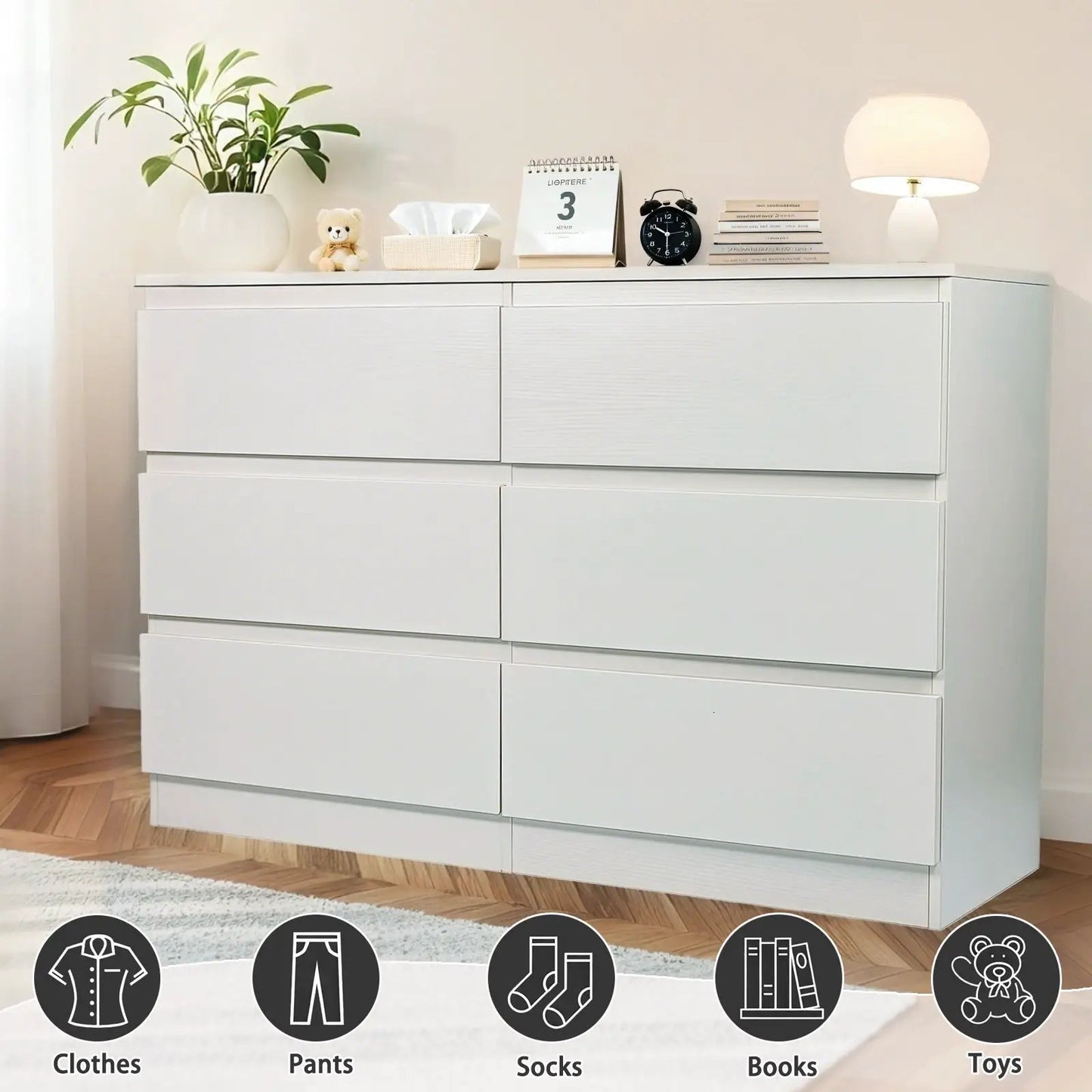Six Drawer Dresser with Spacious Countertop