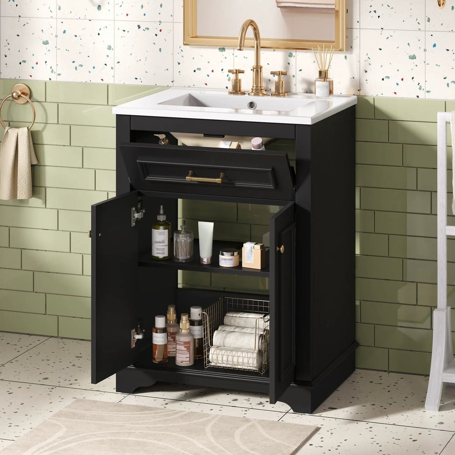 Bathroom Vanity With Integrated Sink and Cabinet