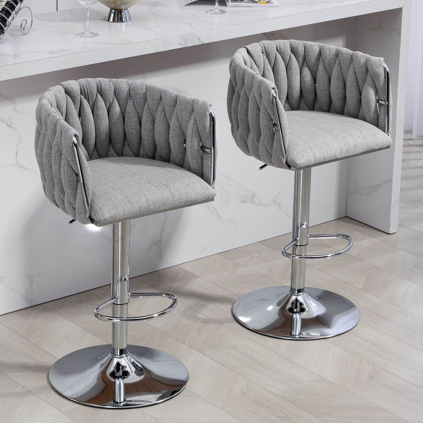 360 Swivel Counter Stools With a Woven Back