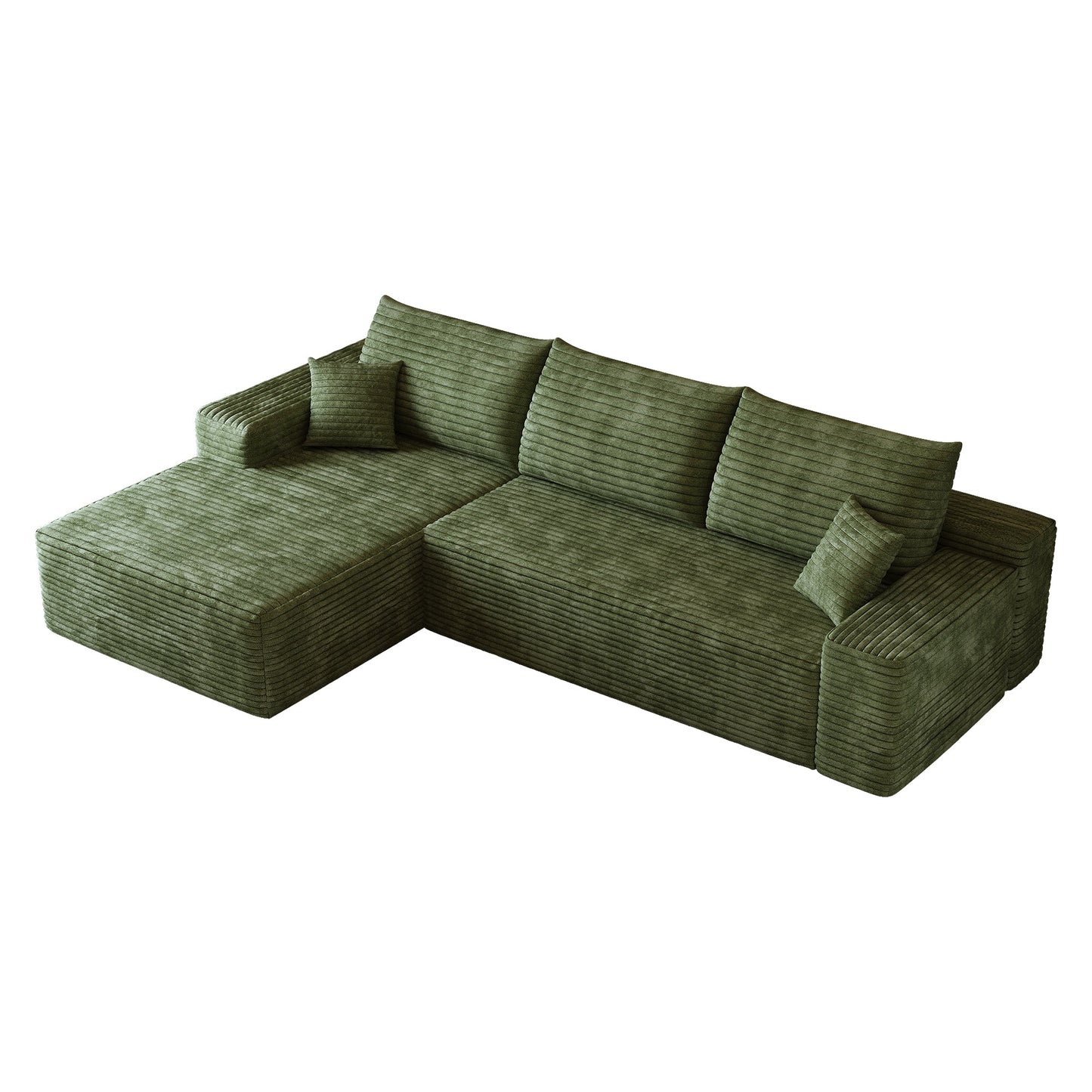 107in Cloud sectional couch with L-shaped chaise in green corduroy fabric on Tampa Home & Garden Store